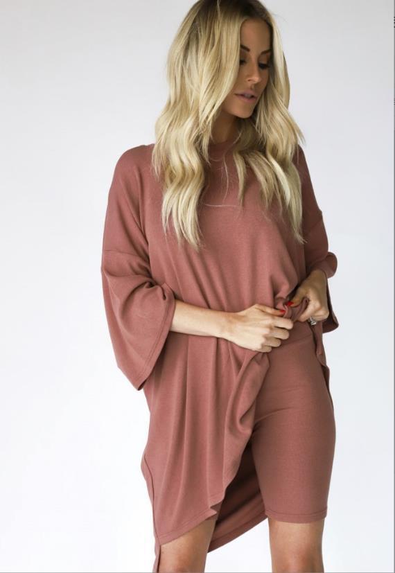 Women's Fashion All-match Loose Casual Home Short Sleeve T-shirt Shorts Set