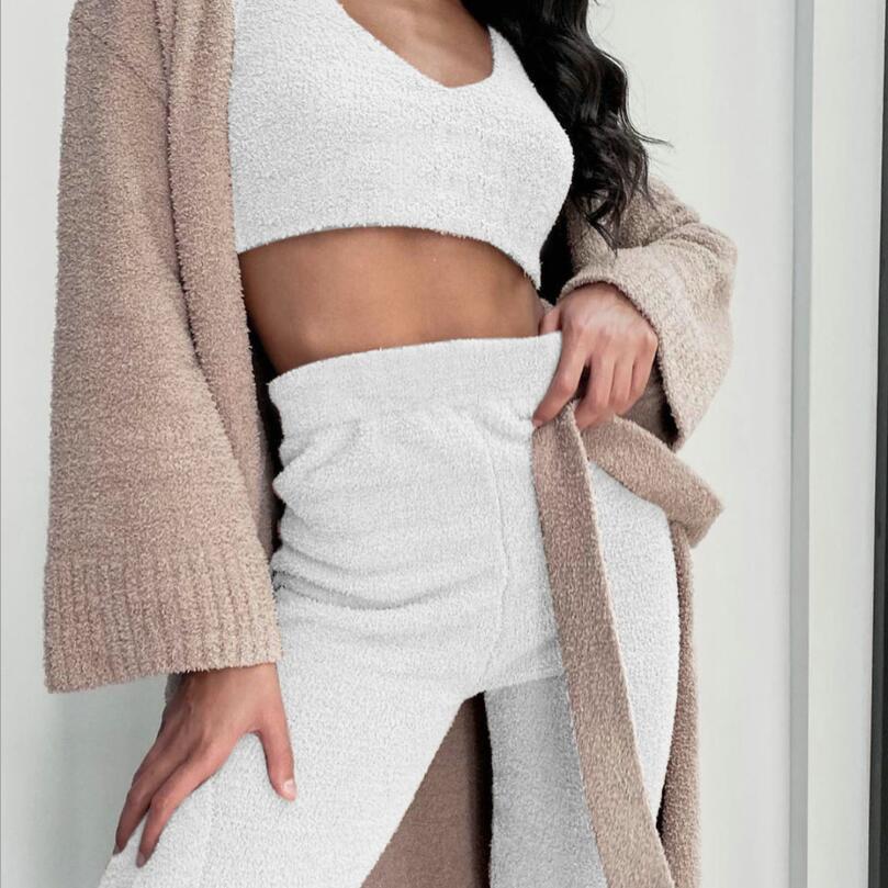 Womens Clothing Long Sleeve Crop Tank Top And Drawstring Shorts Pajama Set
