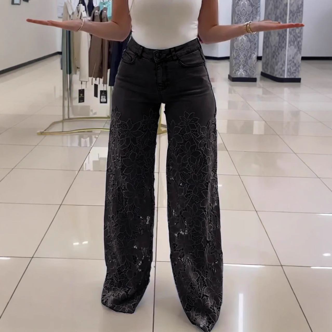 Y2K Lace Flowers Hollow Jeans
