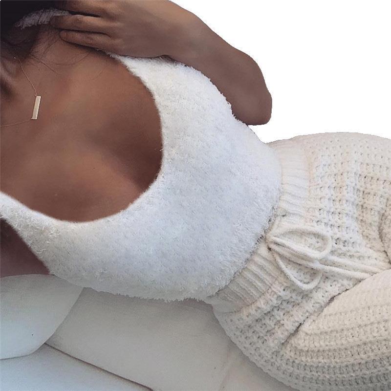 Womens Clothing Long Sleeve Crop Tank Top And Drawstring Shorts Pajama Set