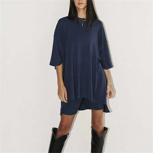 Women's Fashion All-match Loose Casual Home Short Sleeve T-shirt Shorts Set