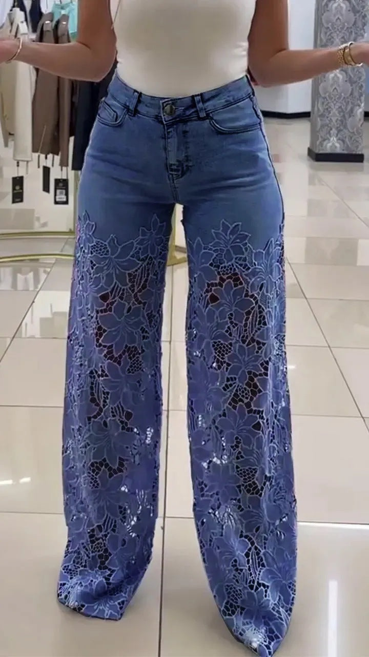 Y2K Lace Flowers Hollow Jeans