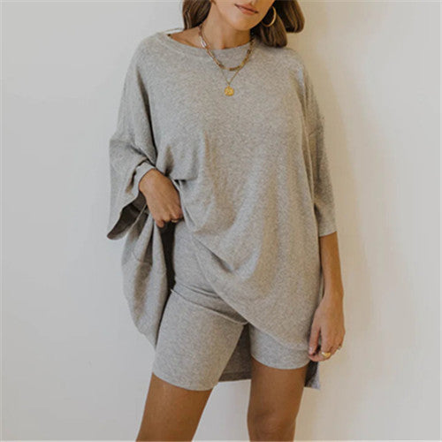 Women's Fashion All-match Loose Casual Home Short Sleeve T-shirt Shorts Set