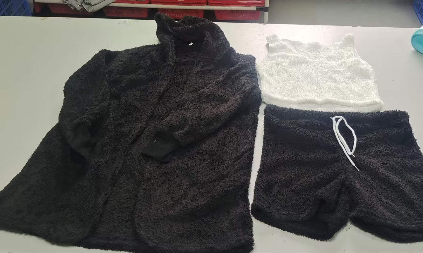 Womens Clothing Long Sleeve Crop Tank Top And Drawstring Shorts Pajama Set