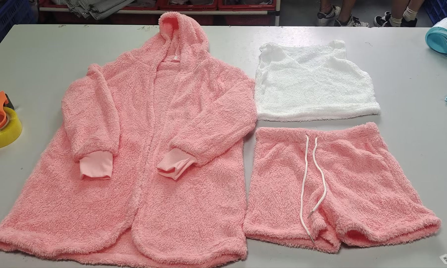 Womens Clothing Long Sleeve Crop Tank Top And Drawstring Shorts Pajama Set
