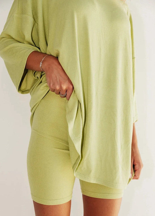 Women's Fashion All-match Loose Casual Home Short Sleeve T-shirt Shorts Set